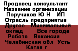 Продавец-консультант › Название организации ­ Поручиков Ю.Н., ИП › Отрасль предприятия ­ Другое › Минимальный оклад ­ 1 - Все города Работа » Вакансии   . Челябинская обл.,Усть-Катав г.